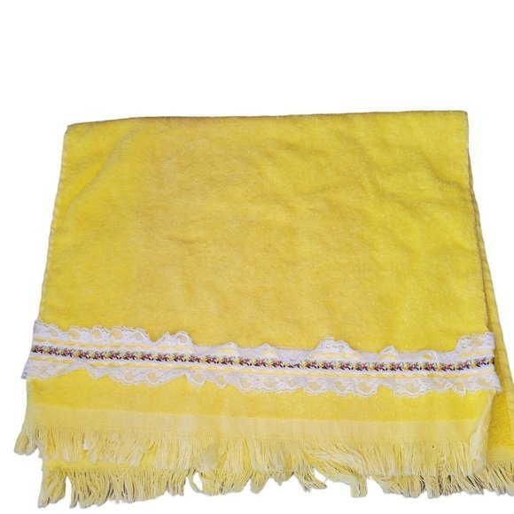 Vintage Cannon Sunshine Yellow Lace Floral Ruffle Hand Towel Washcloth‎ Set USA - Picture 5 of 8